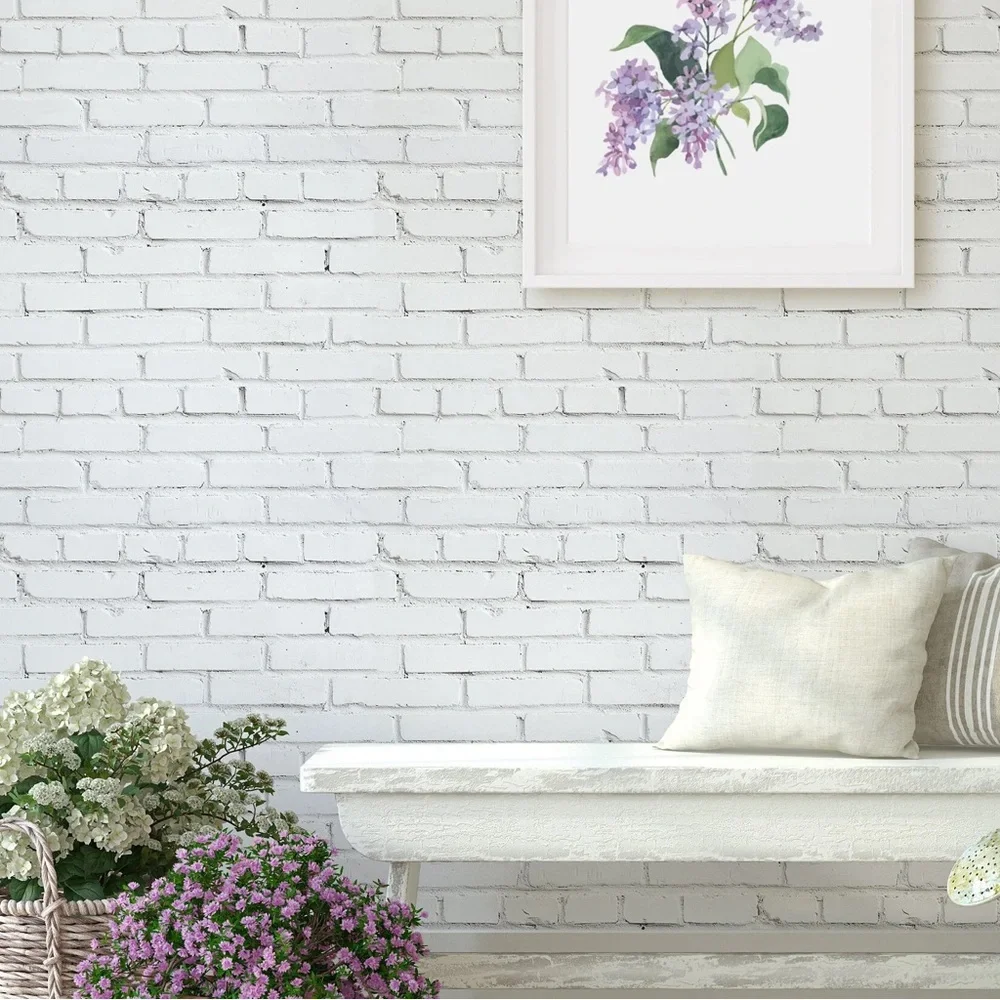 ♡ White Vintage Farmhouse/Industrial Brick Peel And Stick Removable Wallpaper ♡